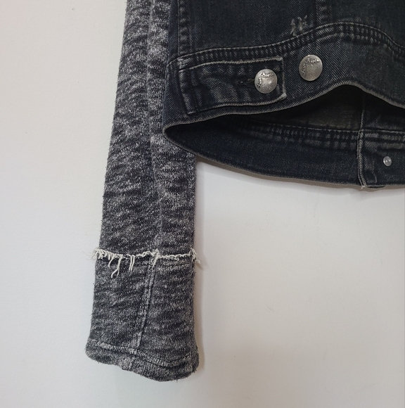 Free People Black Mixed Media Space Dye Knit Denim Jean Jacket Sz M - Picture 9 of 16